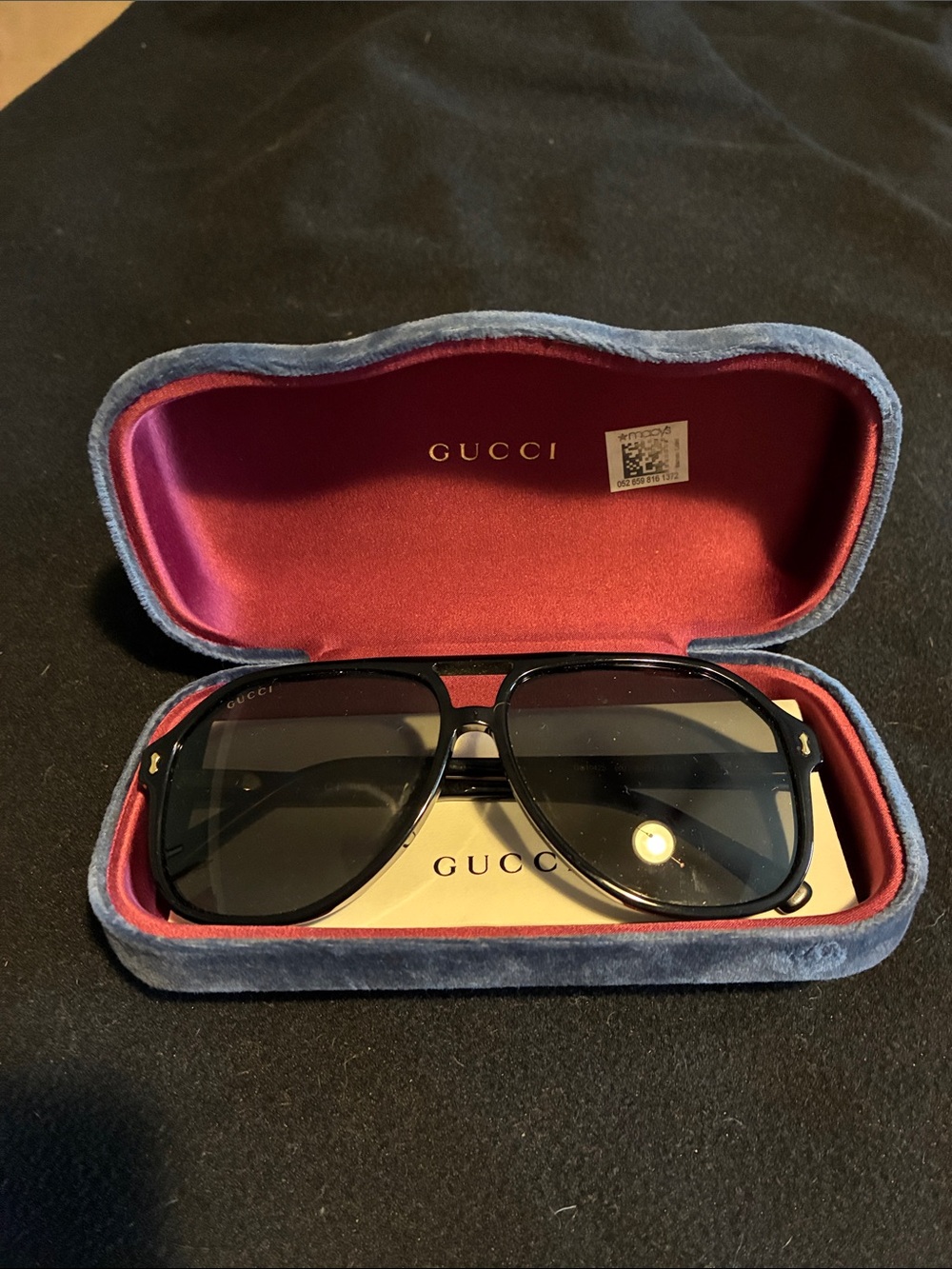 Gucci Blue Velvet Case with Navigator Shape Sunglasses